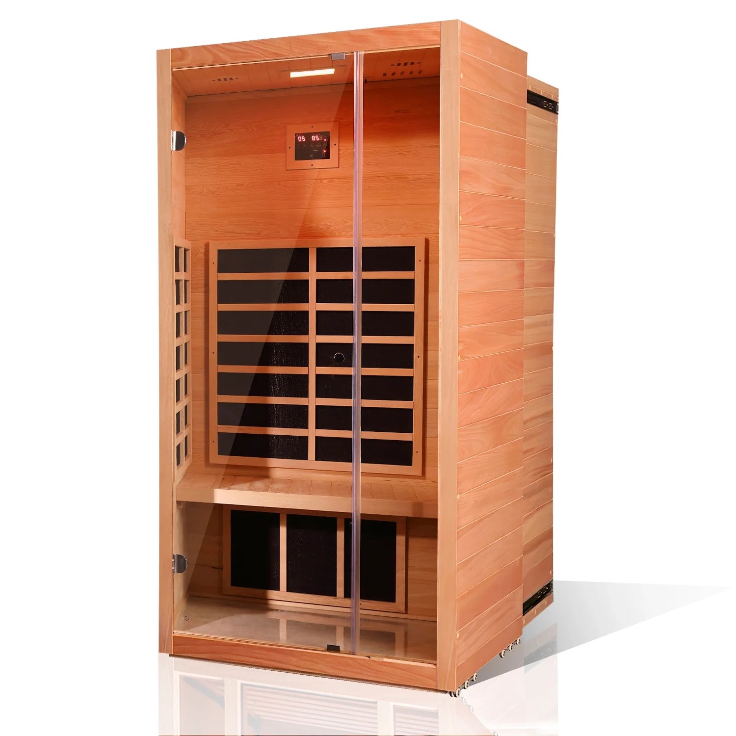 1 Person Extendable FAR Infrared Sauna for Home, Hemlock Wood Low EMF 6 Carbon Heaters Indoor Saunas with LED Lights, Bluetooth Speaker, Digital Control Panel, and Seating Bench