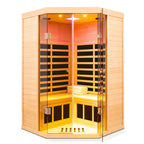 Deluxe Hemlock Far Infrared Corner Sauna Room with Glass Front for Two Persons