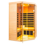 Deluxe Hemlock Far Infrared Corner Sauna Room with Glass Front for Two Persons