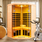 Deluxe Hemlock Far Infrared Corner Sauna Room with Glass Front for Two Persons