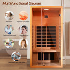 1 Person Extendable FAR Infrared Sauna for Home, Hemlock Wood Low EMF 6 Carbon Heaters Indoor Saunas with LED Lights, Bluetooth Speaker, Digital Control Panel, and Seating Bench