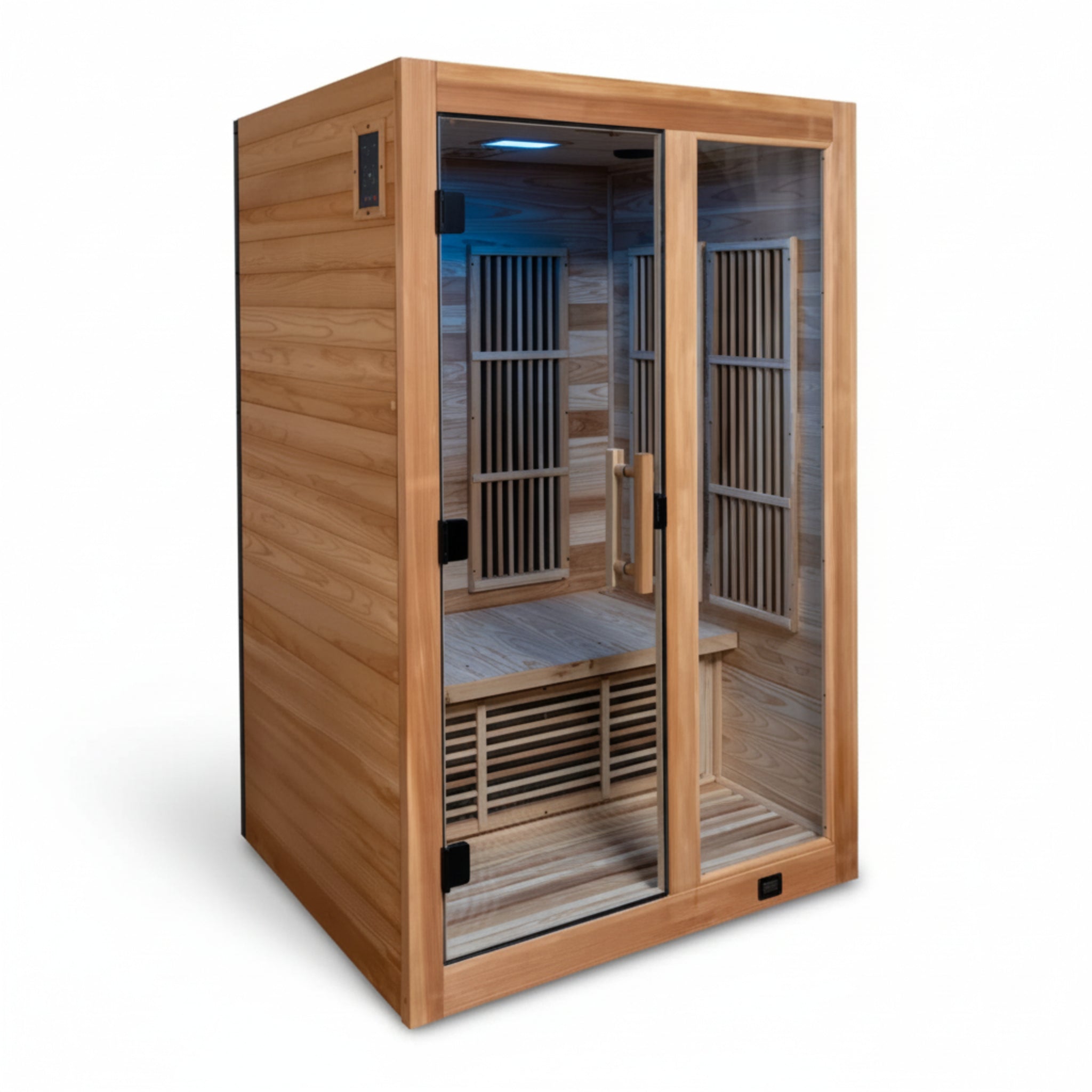 Rylan 2-Person Cedar Wood Indoor Infrared Sauna with Red Light Therapy and Chromotherapy